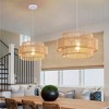 16" Boho Bamboo Pendant Light with Double-Layer Handwoven Shade and White Canopy, Hanging Lamp for Dining Room, Bedroom & Vacation Home - 3 of 4