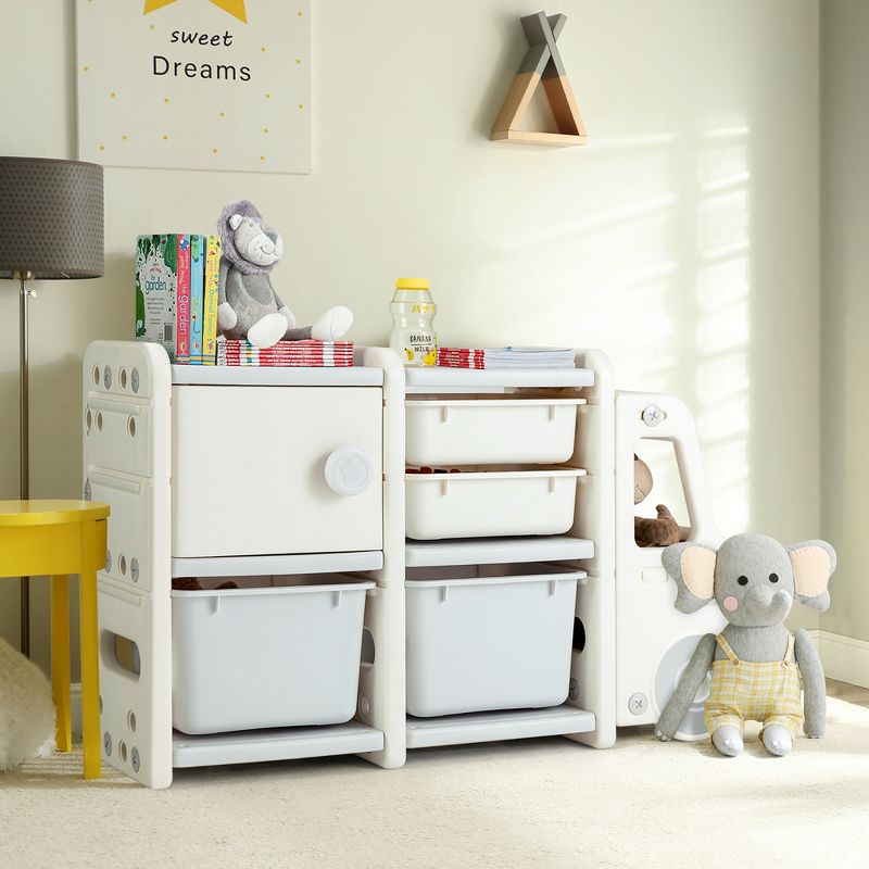 Costway Kids Toy Storage Organizer Toddler Playroom Furniture w/ Plastic Bins Cabinet, 2 of 11