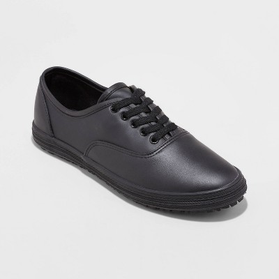 womens black leather non slip shoes