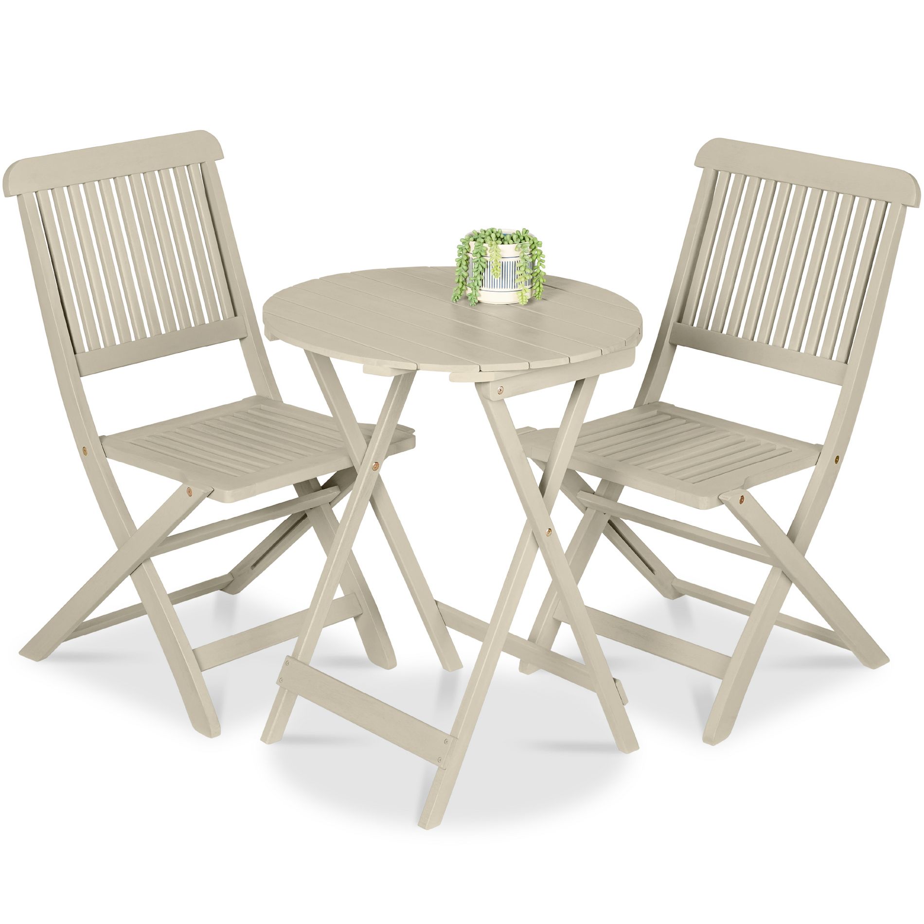 Best Choice Products 3-Piece Acacia Wood Bistro Set, Folding Patio Furniture w/ 2 Chairs, Table - Cream