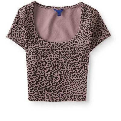 Aeropostale Womens Leopard Crop Basic T-Shirt
