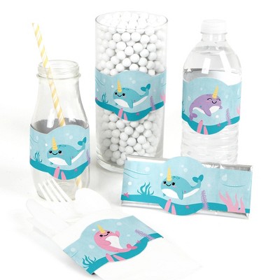 Big Dot of Happiness Narwhal Girl - DIY Party Supplies - Under The Sea Baby Shower or Birthday Party DIY Wrapper Favors and Decorations - Set of 15