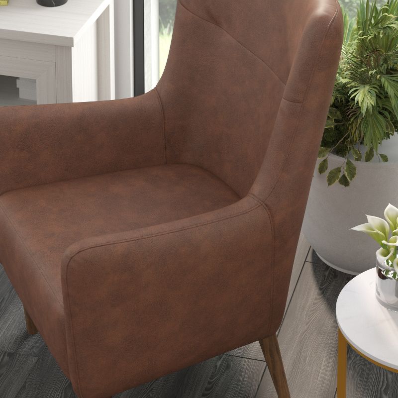 Emma and Oliver Traditional Wingback Accent Chair, Faux Leather Upholstery and Wooden Frame and Legs, 4 of 11