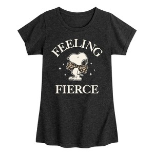 Girls' - Peanuts - Feeling Fierce Snoopy Fitted Short Sleeve Graphic T-Shirt - 1 of 4