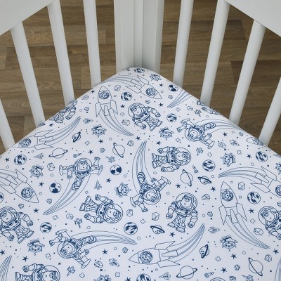 White and Blue Polyester Toy Story Print Toddler Crib Sheet