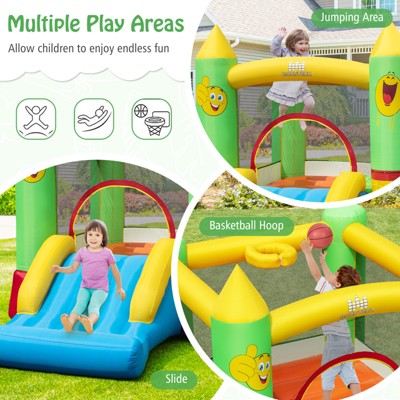 Multicolor Inflatable Bounce House with Slide and Basketball Hoop