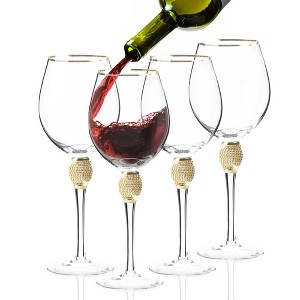 Berkware Luxurious Rhinestone Studded Long Stem Red Wine Glass with Elegant Tone Rim - 18oz - 1 of 4