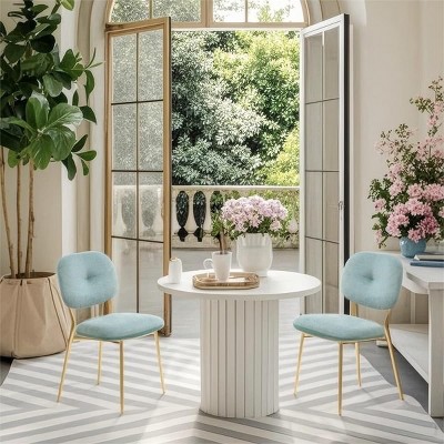 Modern Armless Dining Chairs Set of 2, White Upholstered Accent Chairs with Padded Seat and Black Metal Legs for Kitchen or Dining Room-Maison Boucle
