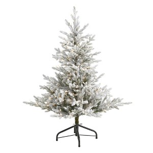 Nearly Natural 4’ Flocked Fraser Fir Prelit Artificial Christmas Tree - 1 of 1