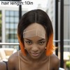 Unique Bargains Women's Straight Long Hair Wig 4x4x1in 180 Real Human Hair Orange Black 1 Pc - 4 of 4