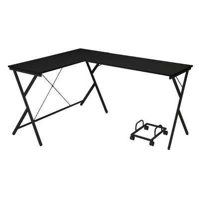 GlasFlength Desks L Shaped Gaming Desk Study Desk Corner Table Sturdy Workstation for Home Office Small Space, Black, 62.5"*47.5"*28.5"