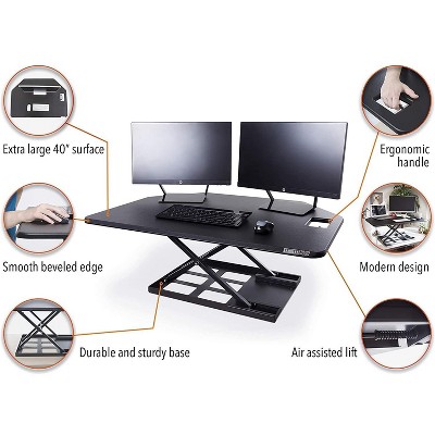 Black Steel 42" Standing Desk Converter with Pneumatic Lift