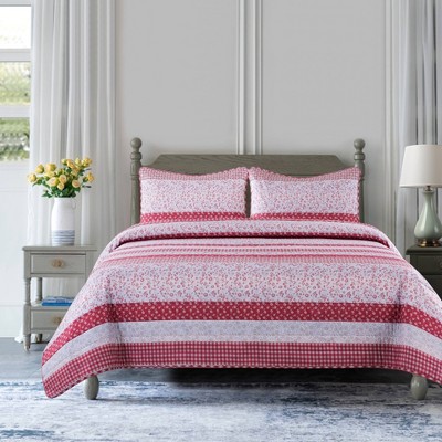 Twin 2pc Stripe Reversible Quilt Set Rose - Country Living