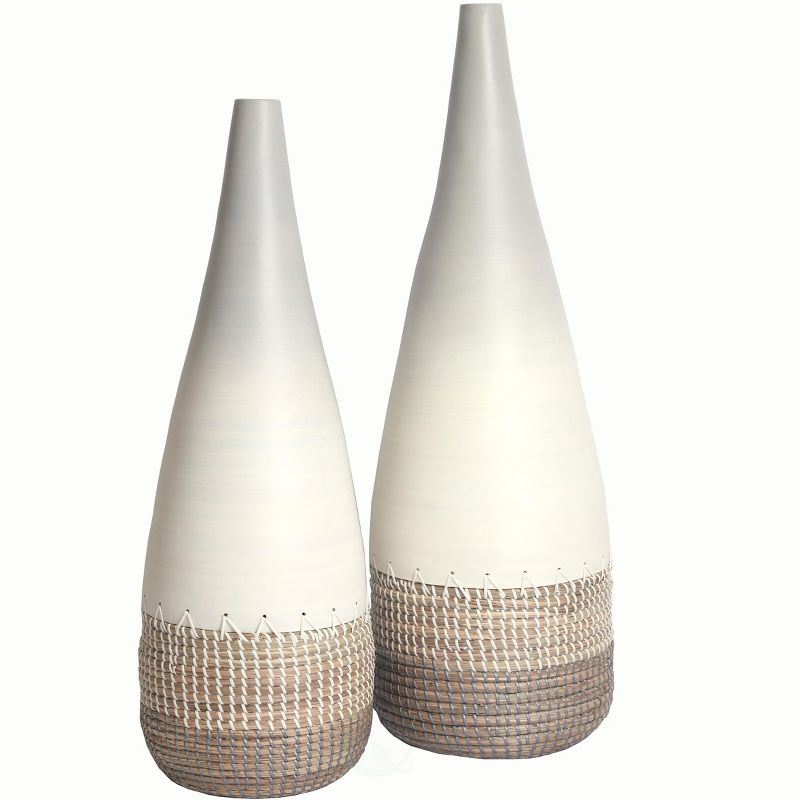 Uniquewise Handwoven Bamboo & Seagrass Floor Vase: Eco-Friendly Home Décor Accent for Entryway, Living Room, Dining Room, Hallway, Bedroom, Set of 2, 5 of 9