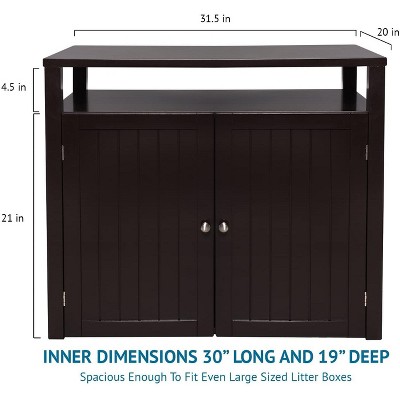Espresso Large Wooden Cat Litter Box Enclosure Cabinet