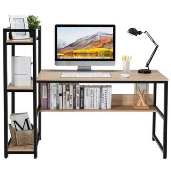 Tangkula Multifunctional Computer Desk with Storage Shelves Stable Writing Table for Home Office Black/Natural/Rustic Brown/Walnut