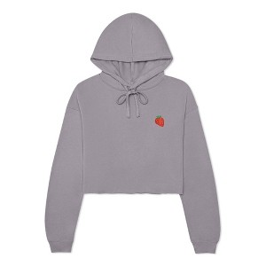 Dalix Strawberry Embroidered Fleece Cropped Hoodie Cold Fall Winter Women - 1 of 4
