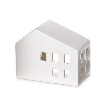 tag White Ceramic House Shaped Tealight Luminary Candle Holder Wide, 4.5L x 2.5W x 3.6H inches