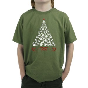 LA Pop Art Paw Christmas Tree - Boy's Word Art T-Shirt - 1 of 4