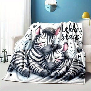 Lomsoe Vintage Cute Zebra Print Flannel Blanket - All Seasons Soft and Warm Throw Blanket for Bed, Napping, Camping, Travel, Office - 1 of 4