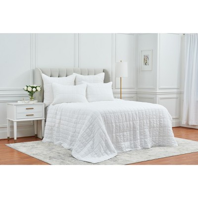 Dove King Microfiber Geometric Quilted Bedspread