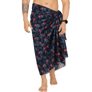 HAPPY BAY Men's Holidays Cover-Up Beach Lava Lava For Men Swim Trunk Summer Long Pareo Regular Samoan Swimwear One Size Azure, Leaves - 1 of 4