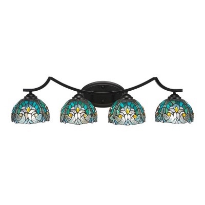 Toltec Lighting Zilo 4 - Light Vanity in  Matte Black with 7" Turquoise Cypress Art Glass Shade