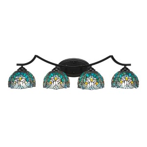 Toltec Lighting Zilo 4 - Light Vanity in  Matte Black with 7" Turquoise Cypress Art Glass Shade - 1 of 1