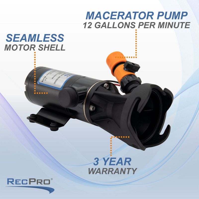 RecPro 12 Volt RV Macerator Pump, Portable 12GPM Sewage Waste Grinder Dump Pump with Flexible Impeller for RVs, Motorhomes, and Campers, 6 of 8