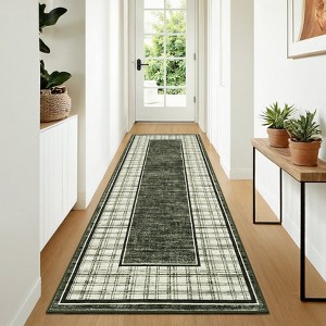 coucheta Washable Area Rugs, Modern Plaid Solid Bordered Non Shedding Non-Slip Accent Carpet, for Living Room, Bedroom, Dining Room, Hallway - 1 of 4