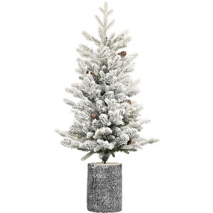 NAYSAYE Christmas Tree Stand 3FT Flocked Tree 365 Tips with Pot Base and Pine Cones for Christmas Decorations, White and Green - 1 of 4