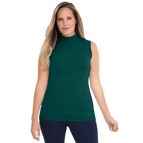 Jessica London Women's Plus Size Fine Gauge Mockneck Sweater - 14/16, Green