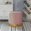 Fabulaxe Modern Round Velvet Fabric Standard Ottoman Stool with Gold Base, Pink - 2 of 4