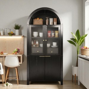 Mshliw Tall Kitchen Pantry Cabinet with Tempered Glass Doors, Adjustable Shelves, Drawer, Door Rack, Metal Handles, Kitchen Storage Cabinet - 1 of 4