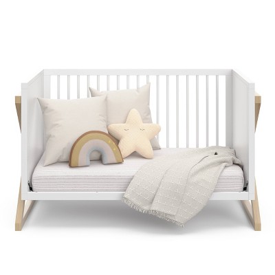 White and Driftwood 3-in-1 Convertible Baby Crib with Adjustable Mattress Support
