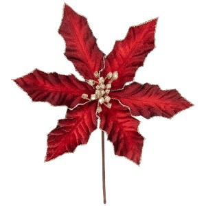 Northlight 8" Glittered Burgundy Velvet Poinsettia Floral Christmas Pick Spray - 1 of 4