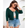Clearlove Women's V-Neck Tie Front Shrug 3/4 Sleeve Rib-Knit Cardigan Sweater Crop Top - 3 of 4