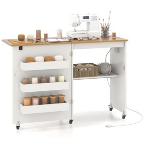 Tangkula Sewing Machine Table with Charging Station Folding Sewing Cabinet w/Lockable Casters - 1 of 4