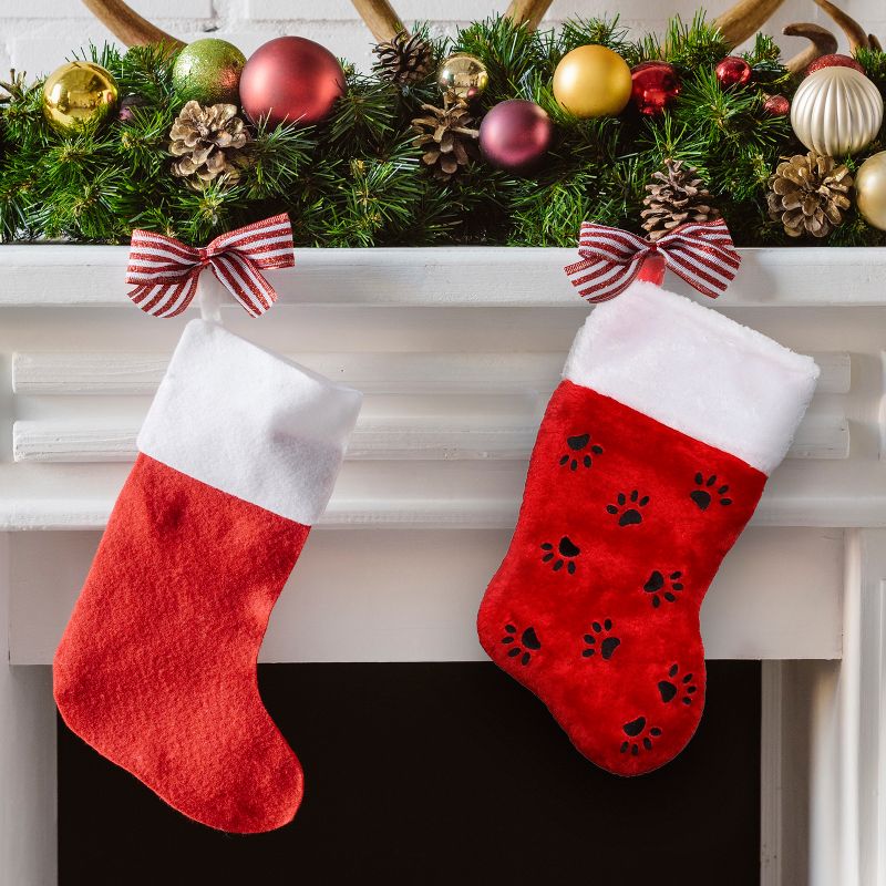 Northlight Traditional Christmas Stocking with Black Paw Prints  - 14"- Red and White, 2 of 4