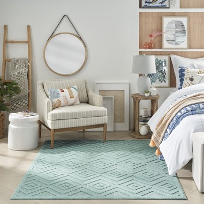 Aqua Teal Diamond 5' x 7' Easy-Care Synthetic Outdoor Rug