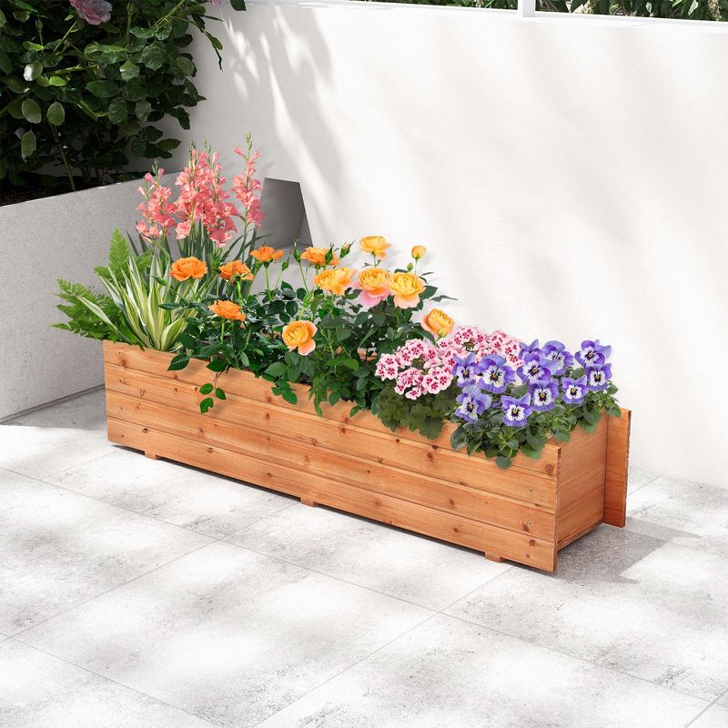 Costway Raised Garden Bed Wood Rectangular Planter Box with 2 Drainage Holes Outdoor, 2 of 11