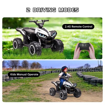 Kids Black and White 12V Electric Quad with LED Lights