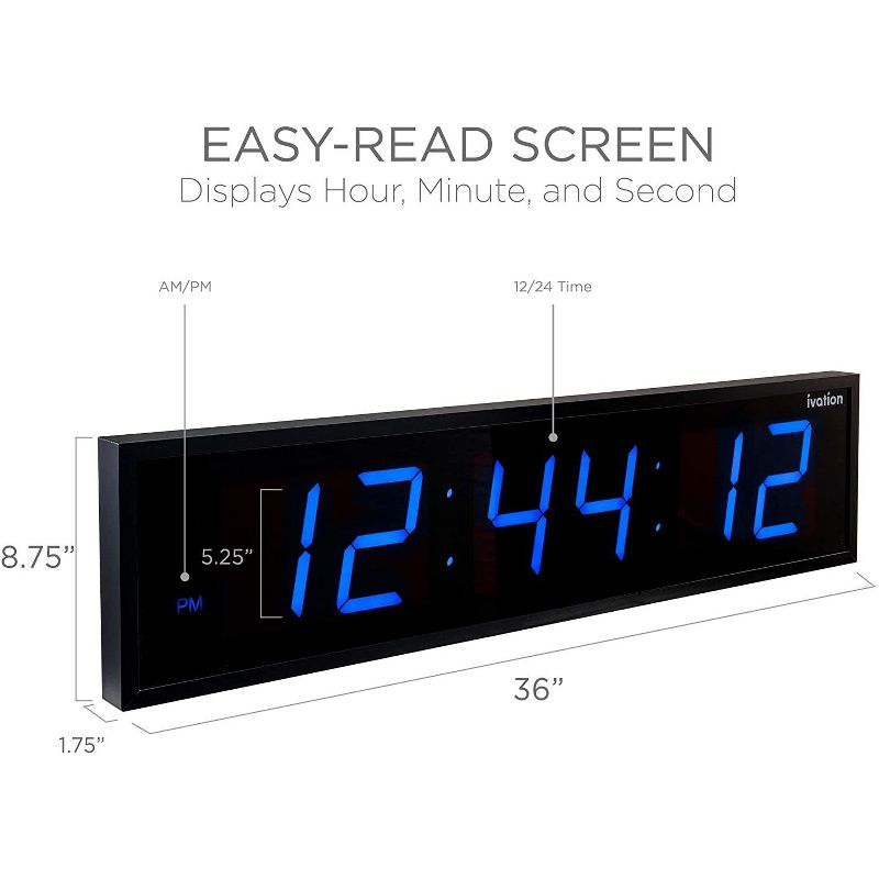 Ivation Large Digital Wall Clock, LED Display with Timer, 2 of 7