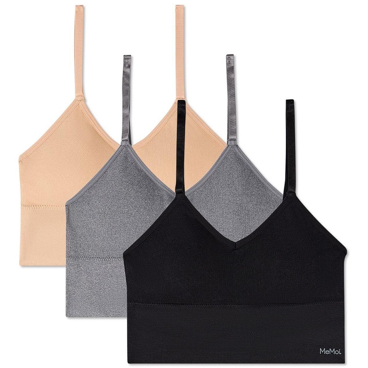 Memoi 3 Pack Women's Seamless Long-Line Tag-Free V-Neck Padded Pullover Bras - thumbnail 4