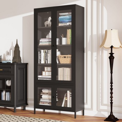 NicBex Bookcases for Living Room 4-tier 31" W Classic Metal Storage Cabinet Bookcase with 4 Glass Doors for Home Office