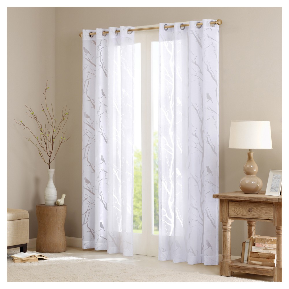 Photos - Curtains & Drapes 63"x50" Layla Sheer Bird Window Curtain Panel White