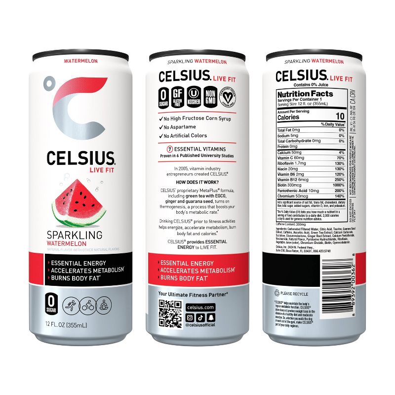 Celsius Sparkling Watermelon Energy Drink - 12 fl oz Can, 5 of 7
