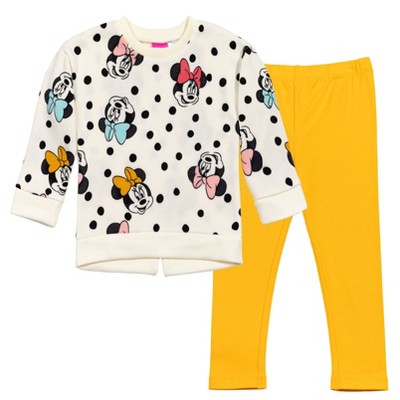 Mickey Mouse & Friends Minnie Mouse Toddler Girls Pullover Fleece Hoodie  and Leggings Outfit Set Oatmeal Heather 2T