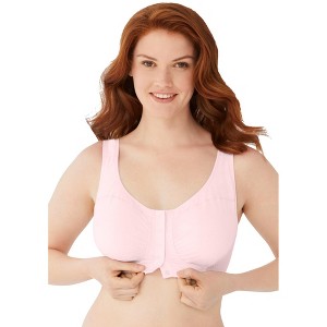 Comfort Choice Women's Plus Size Wireless Cotton Snap Front Bra - 1 of 2