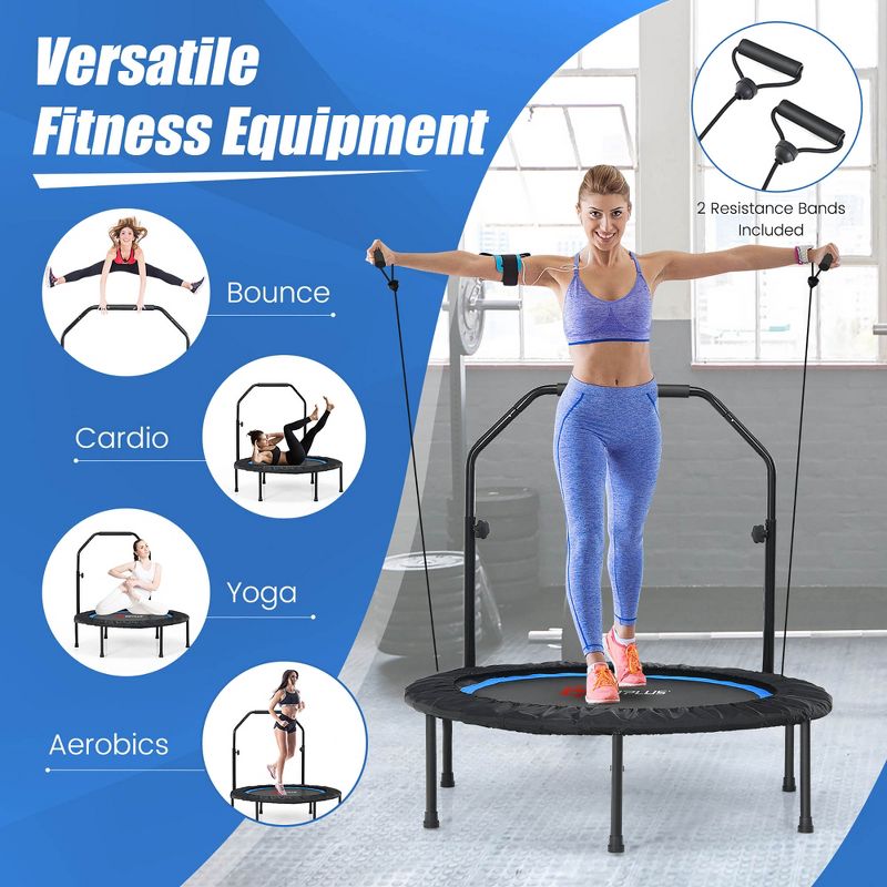 Costway 40'' Foldable Trampoline Fitness Rebounder with Resistance Bands Adjustable Home Green/Blue/Red, 2 of 11